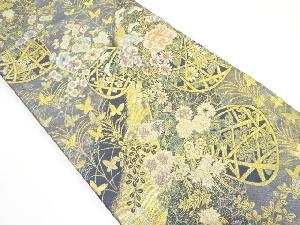 アンティーク　花籠に蝶模様織り出し袋帯（材料）